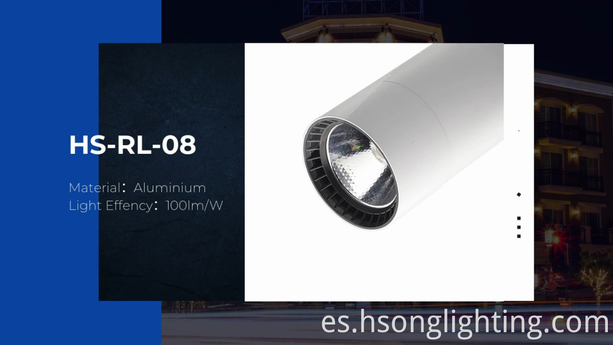 HS-RL-08. Material: aluminio. Efección de luz: 100lm/W.